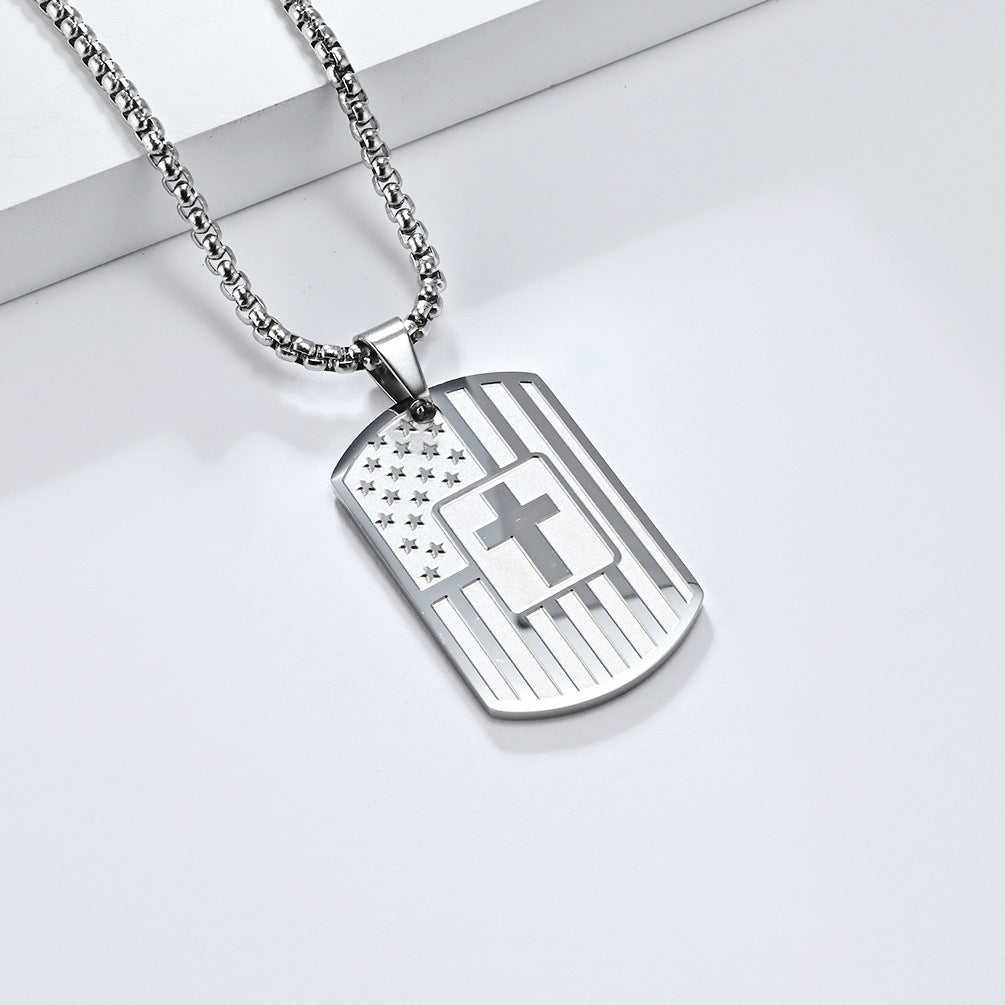 American Flag Cross Necklace - Elegant Military Pendant for Men