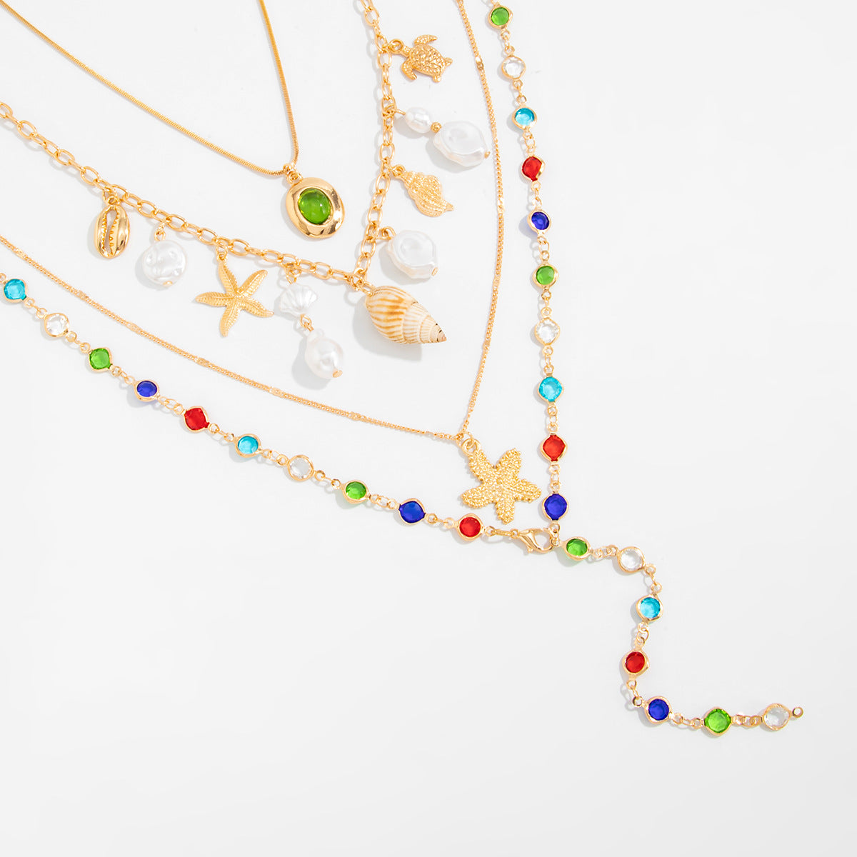 Starfish, Shell & Crystal-Style Necklace Set