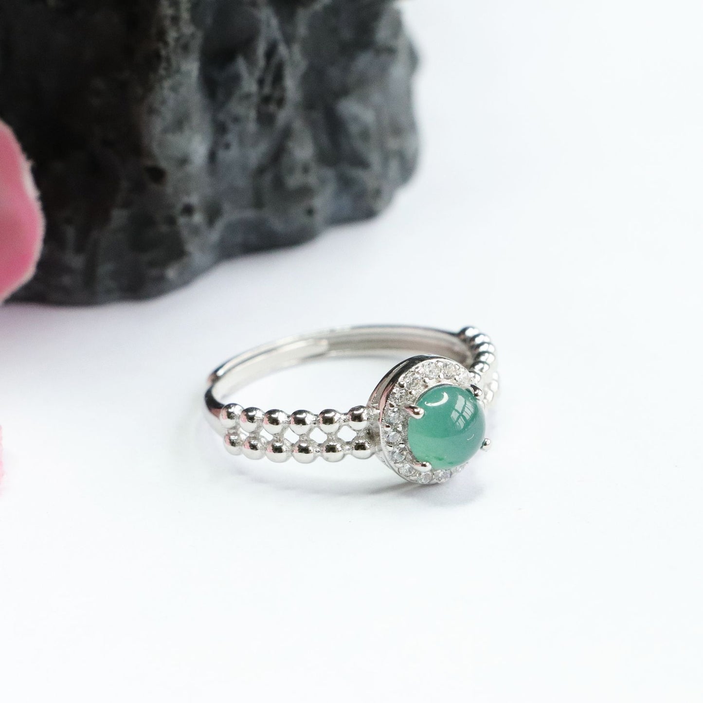 Sterling Silver Jade Ring with Adjustable Diameter