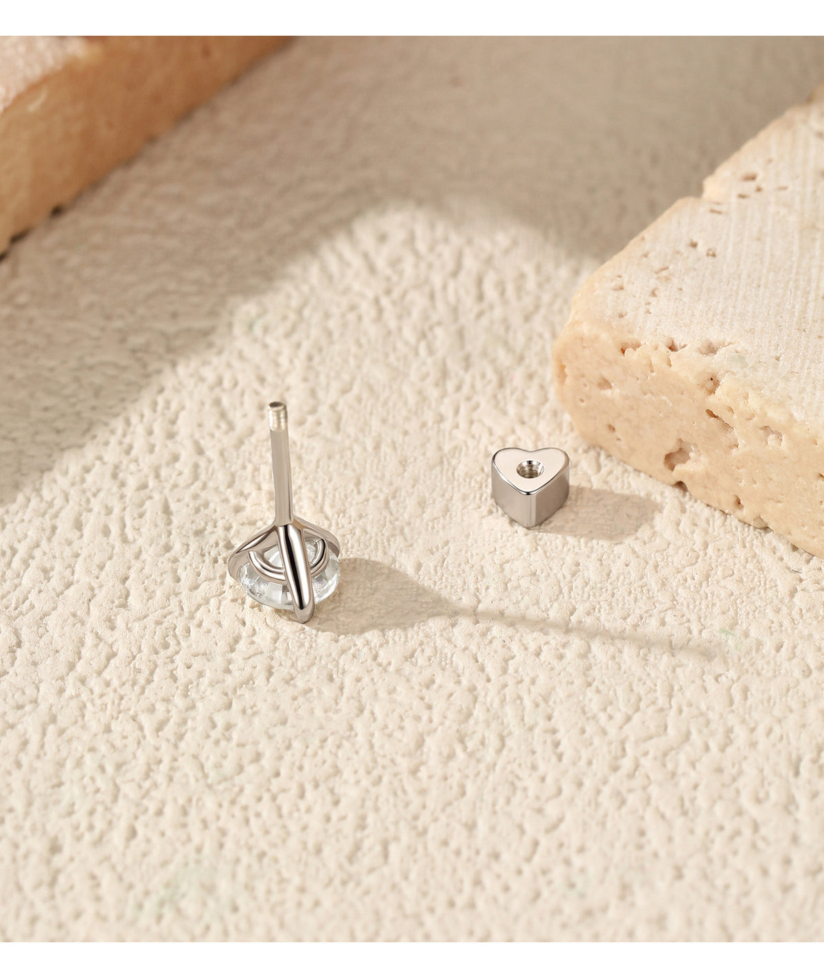 925 Sterling Silver Shining Heart Moissanite Threaded Stud
