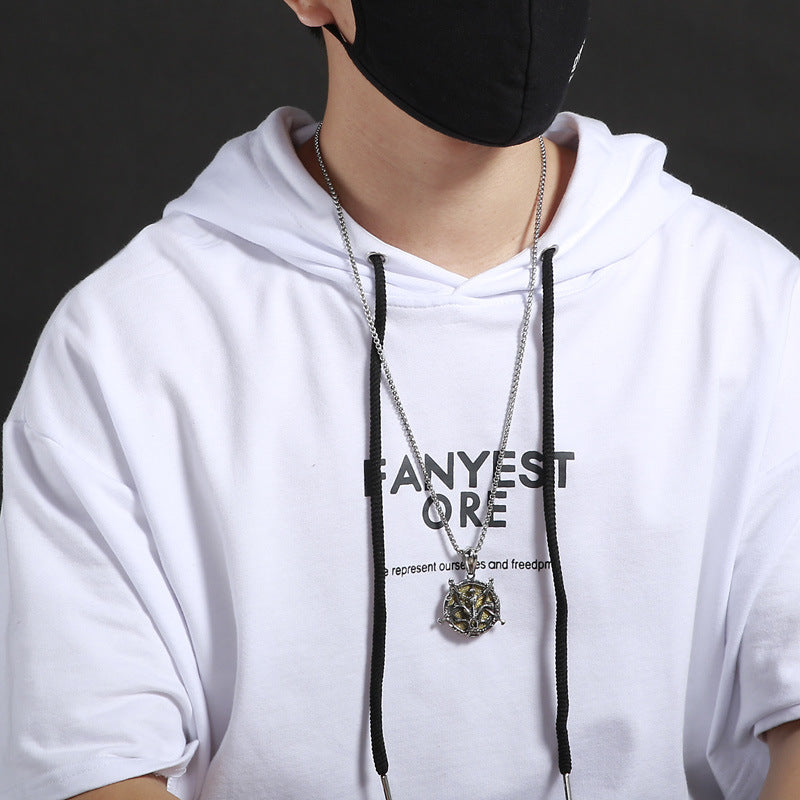 Exaggerated Angel Wings and Pirate Skull Pendant in Titanium Steel for Men