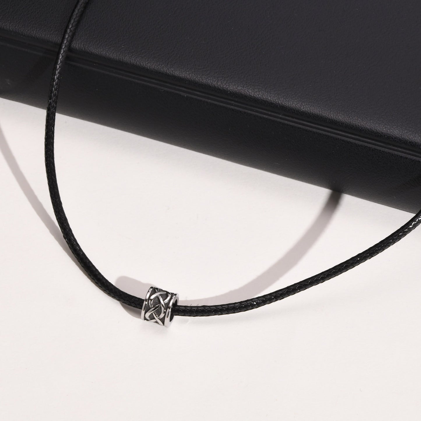 Men's Stainless Steel Celtic Knot Black Cylinder Pendant Necklace