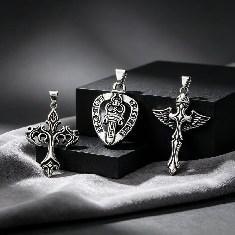 Primitive Tribe Moon Muse Totem Pendant Vintage Gothic Thorns Cross Element Stainless Steel Necklace