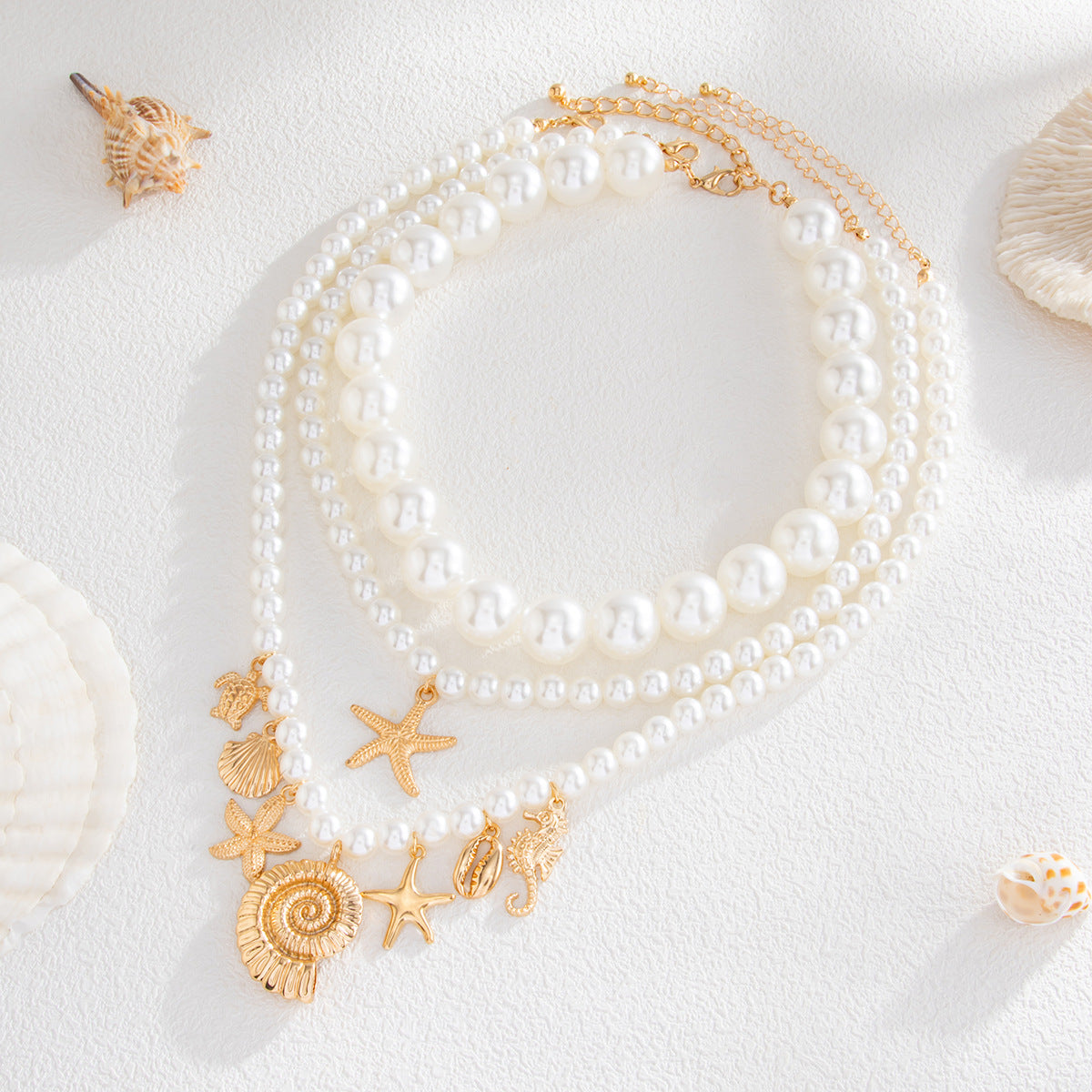 Starfish & Seahorse Pearl Layered Necklace