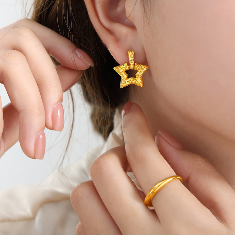 Unique Polka Dot Texture Earrings with Pentagram Pendant