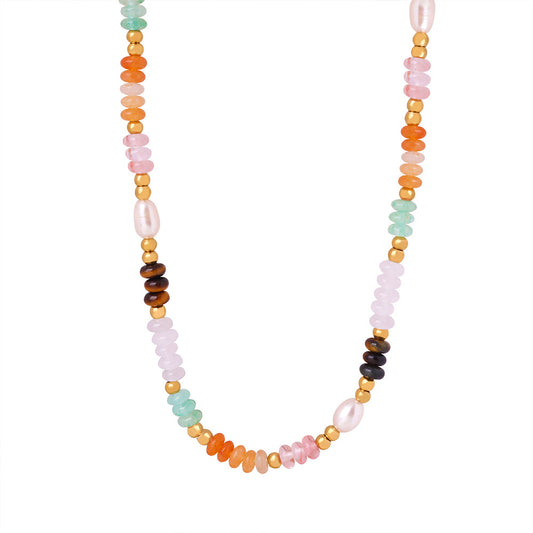 Dopamine Pearl & Gold Plated Natural Stone Beaded Necklace - Handmade Female Jewelry