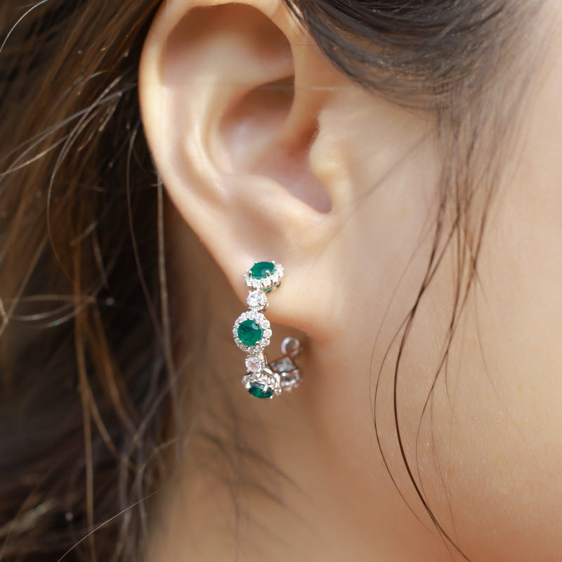 Planderful Gala Fireworks – Light Luxury French Temperament Lab Grown Emerald Earrings S925 Sterling Silver Gold Plated Circle Earrings Women's Premium Earrings