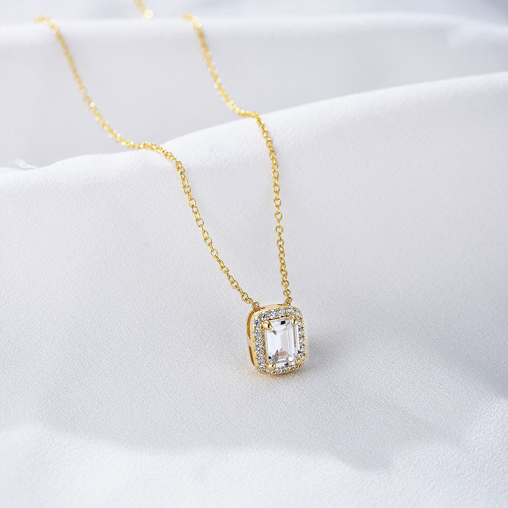 Zircon Sterling Silver Necklace Square Decoration Retro