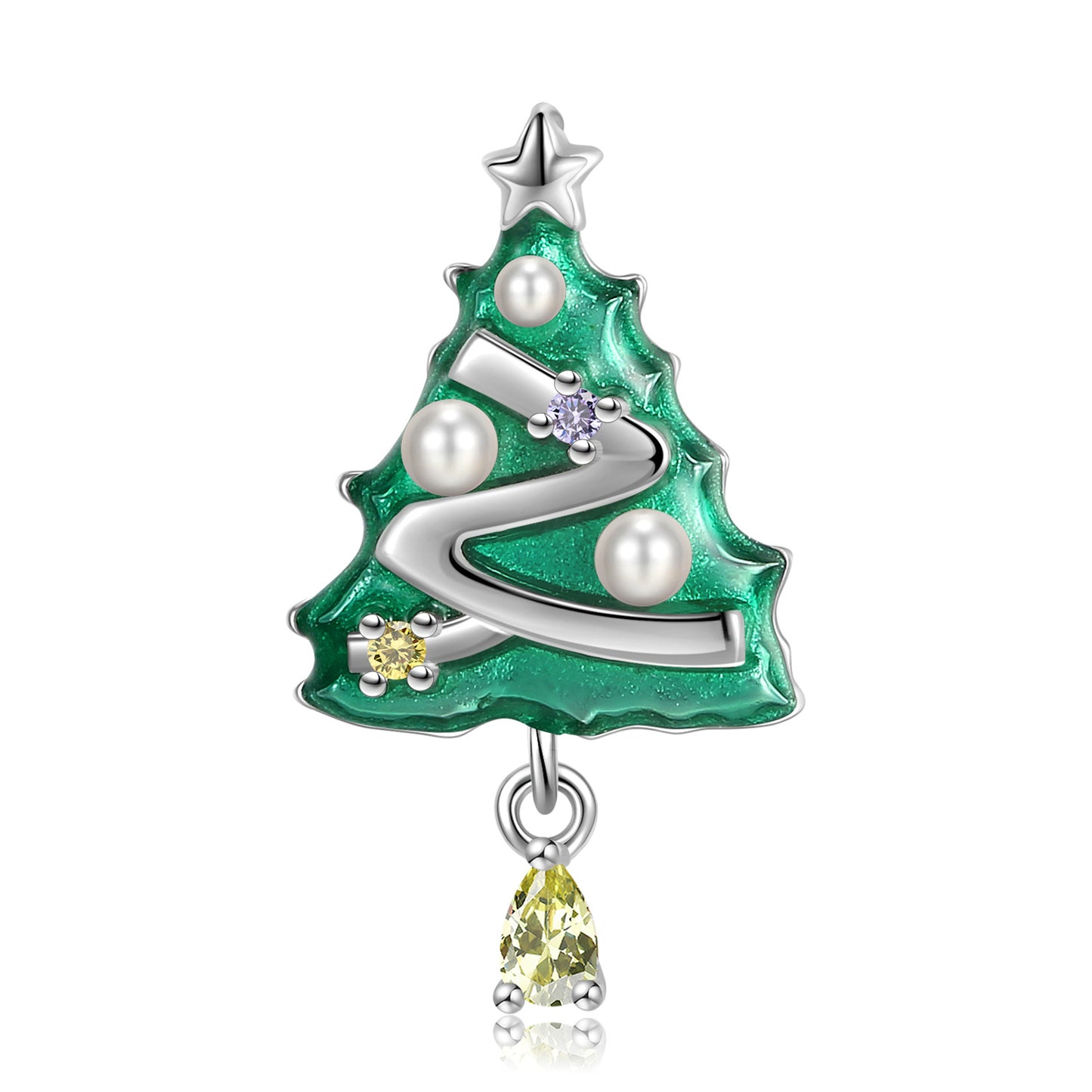Christmas Tree Pendant Pear Drop Yellow Zircon Silver Necklace