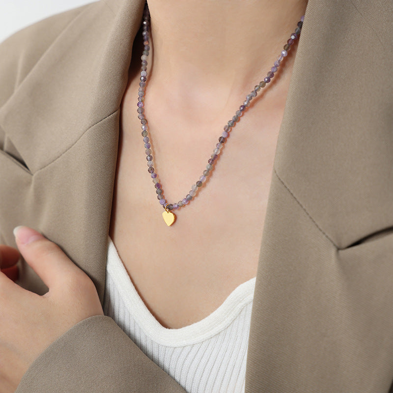 Retro Luxury Handmade Beaded Love Pendant Necklace with Natural Cut Stones