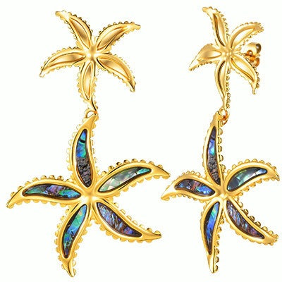Gold-Tone Iridescent Starfish Drop Earrings