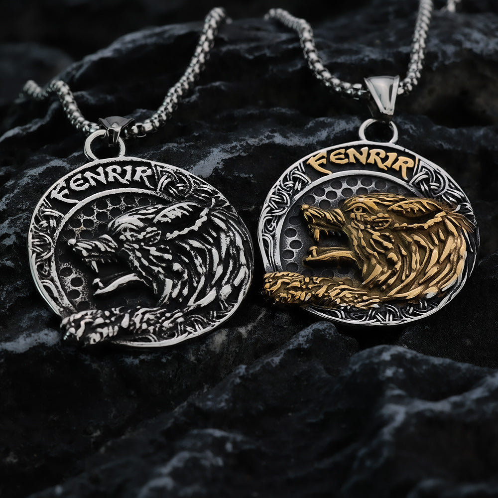 Nordic Vintage Stainless Steel Men's Pendant Viking Wolf Necklace