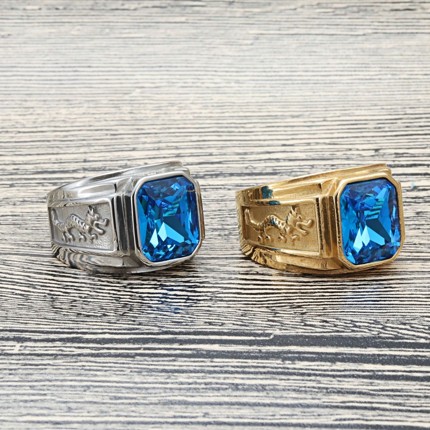 Titanium Steel Multi-Color Gemstone Dragon Ring for Stylish Men - Retro Punk Trendsetter