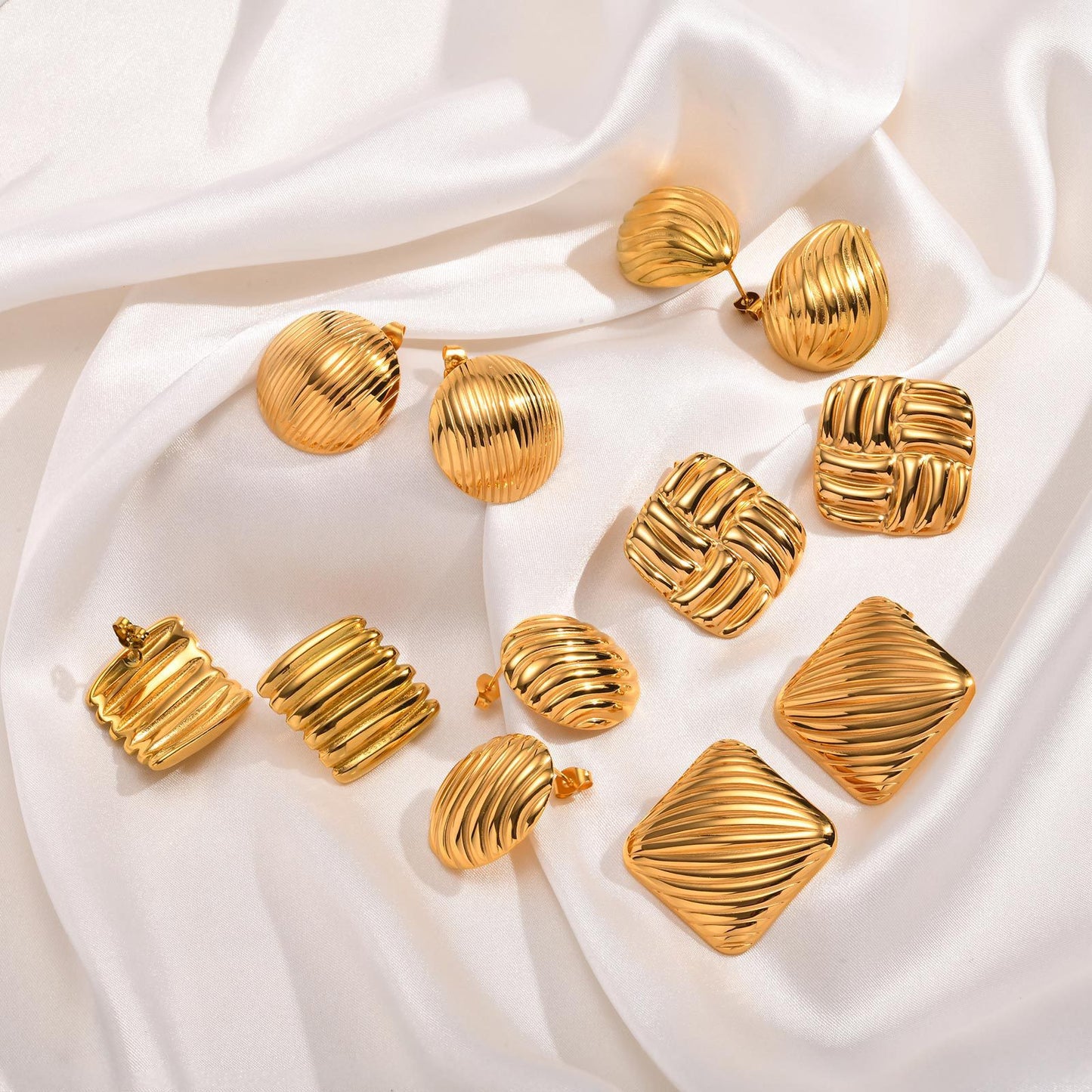 Jewelry Stainless Steel Striped Stud Earrings Pleated Fashion