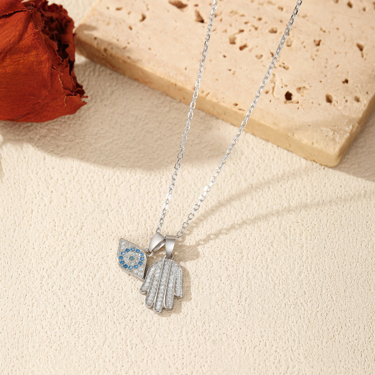 925 Sterling Silver Palm Zircon Necklace