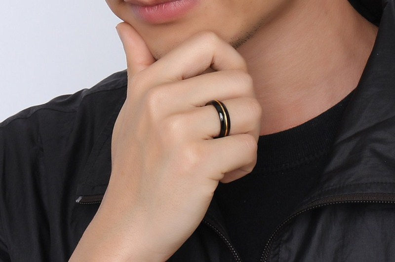 Cross-Border Jewelry Supply 6MM Tungsten Steel Black Gold Ring