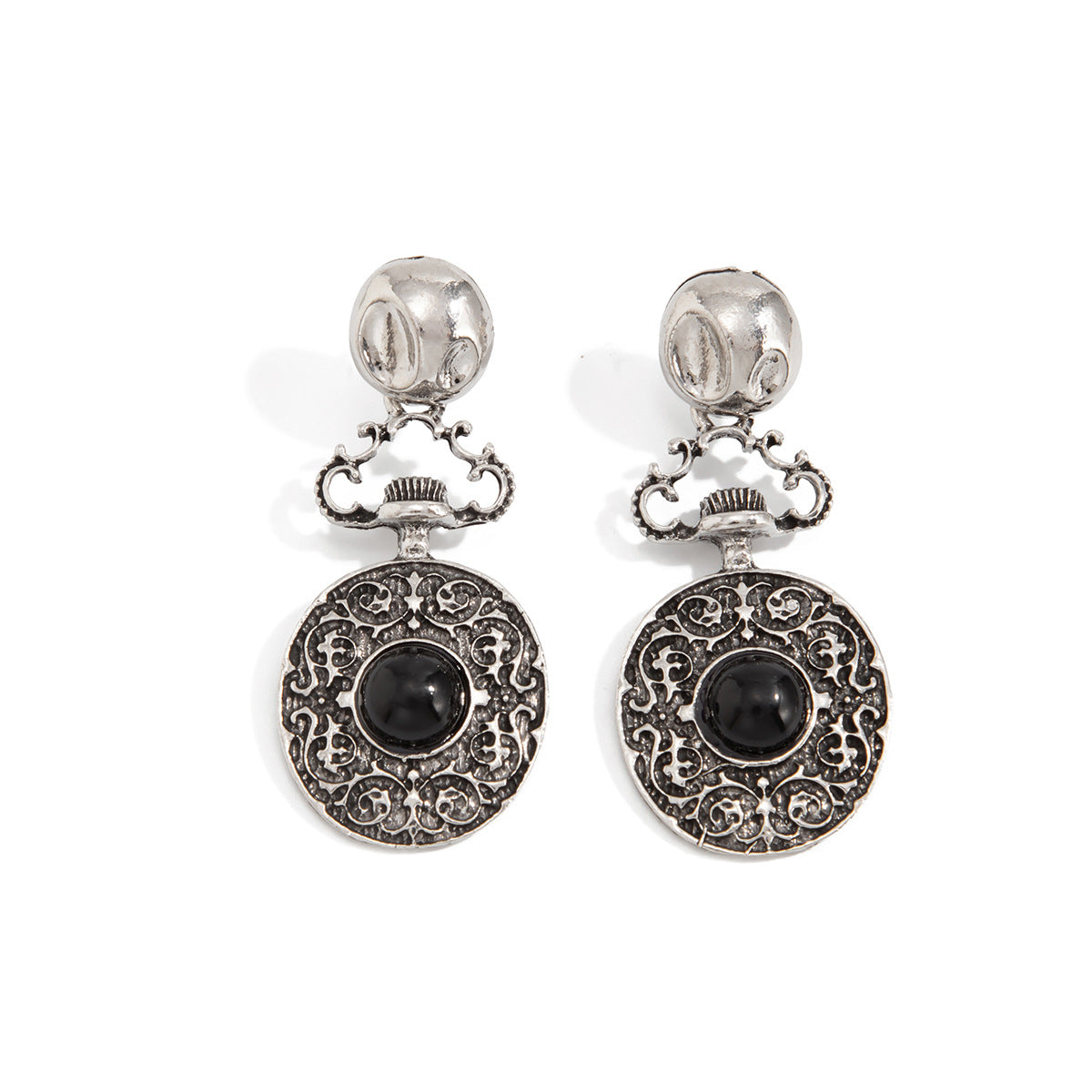 Planderful Vienna Verve Gemstone Pendant Stud Earrings For Women Retro Engraved Cloud Motif