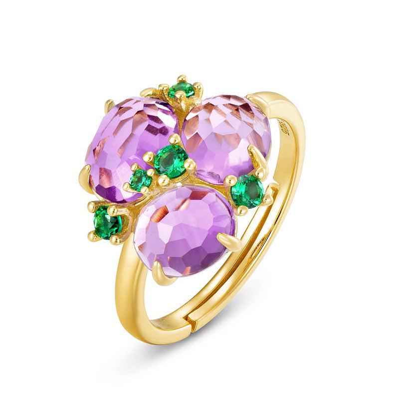 S925 Sterling Silver Gold-Plated Amethyst & Citrine Geometric Ring
