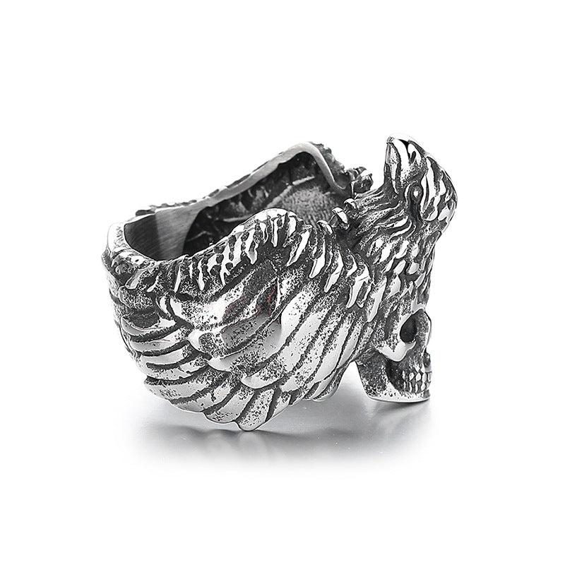 Steel Ring – Vintage Bold Skull Design Mens Hip Hop Statement Ring by Planderful
