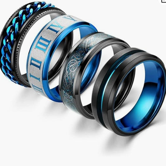 European Dragon Pattern Rotating Chain Ring Set for Men - Titanium Steel Handpiece