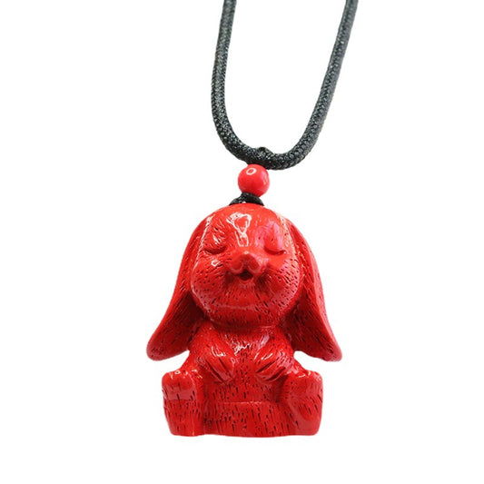 Vermilion Sand Rabbit Pendant with Cinnabar Stone - Sterling Silver Bunny Necklace