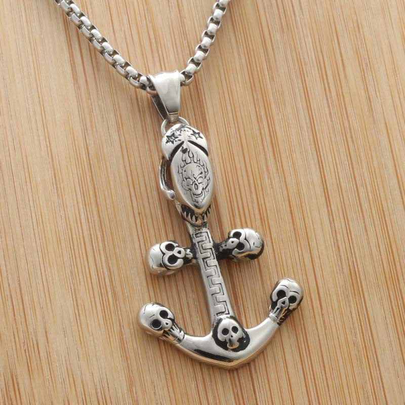 Personalized Titanium Steel Sail Anchor Pendant Necklace for Men - Trendy Punk Style
