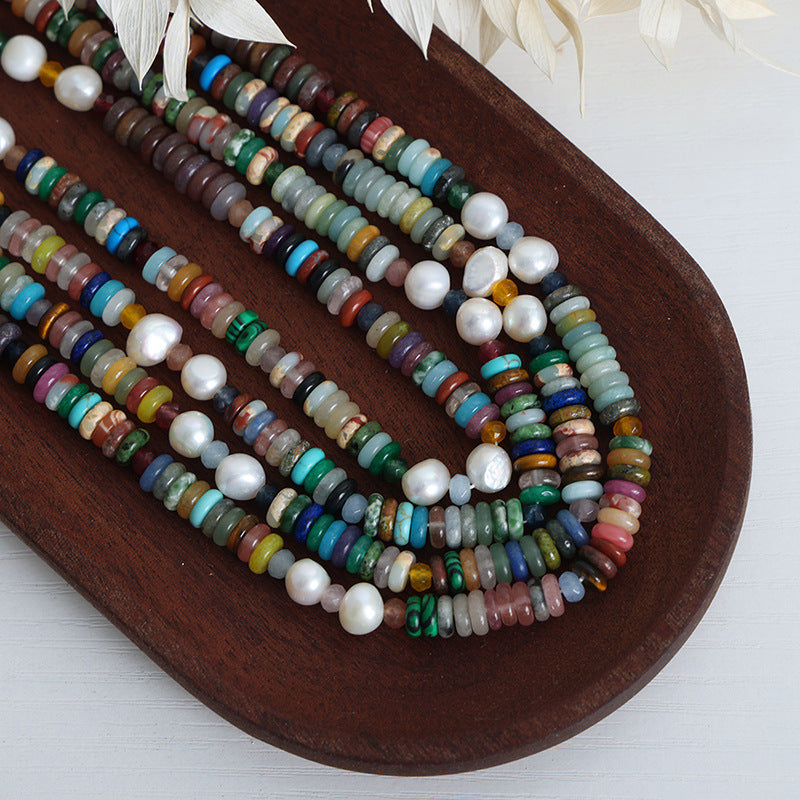 Baroque Freshwater Pearl Ethnic Style Handmade Necklace with Colorful Natural Stones for Women