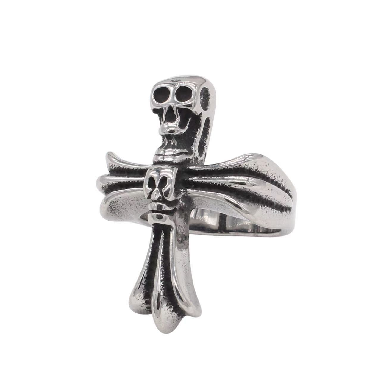 Planderful Jewelry Skull Cross Ring For Men In Steel Vintage European Inspired Design