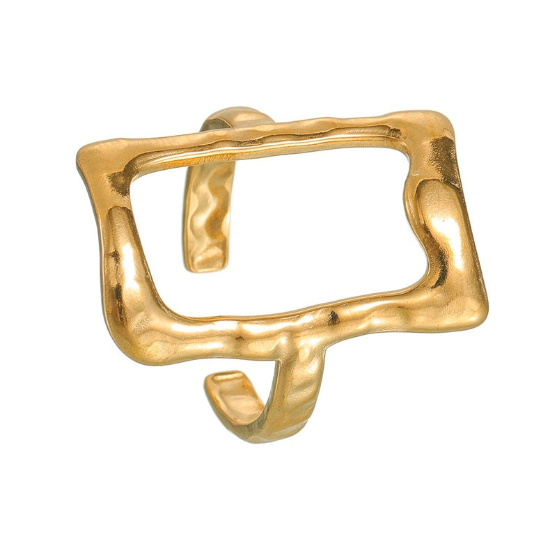 Planderful Everyday Genie Geometric Hollow Stainless Steel Open Ring For Women Unisex Adjustable Fit Statement