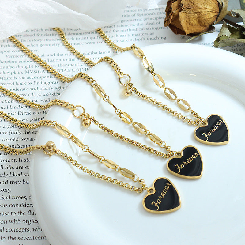 Peach Heart Dripping Oil Clavicle Necklace for Women