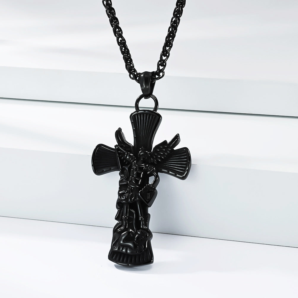 St Michael Archangel Cross Necklace Titanium Steel Pendant Unisex Protection Planderful Collection