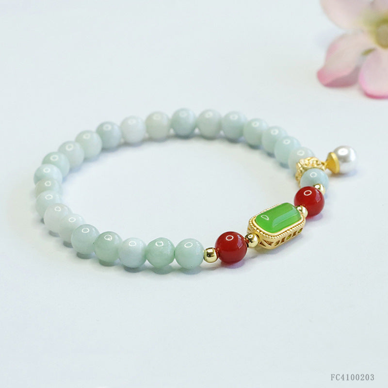 Jadeite Round Bead & Agate Bracelet