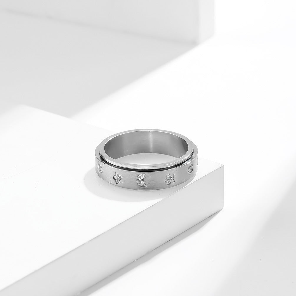 Planderful Personalized Zircon Star Moon Spinning Ring Stainless Steel Anxiety Relief For Stress Relief Seekers