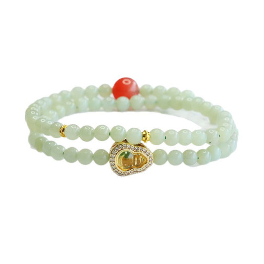 Qingshui Hetian Jade & Yanyuan Agate Double-Wrap Bracelet