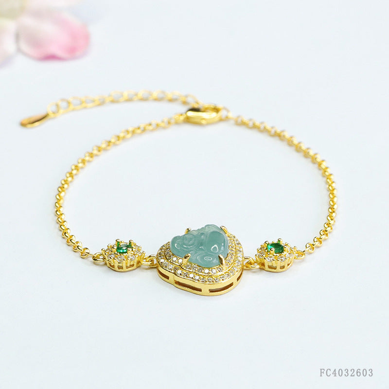 Blue Water Jadeite Buddha Bracelet