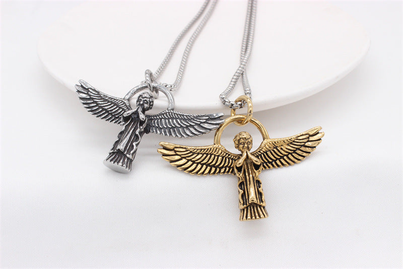 Planderful Everyday Genie – European and American Retro Angel Cupid Men’s Titanium Steel Pendant Necklace