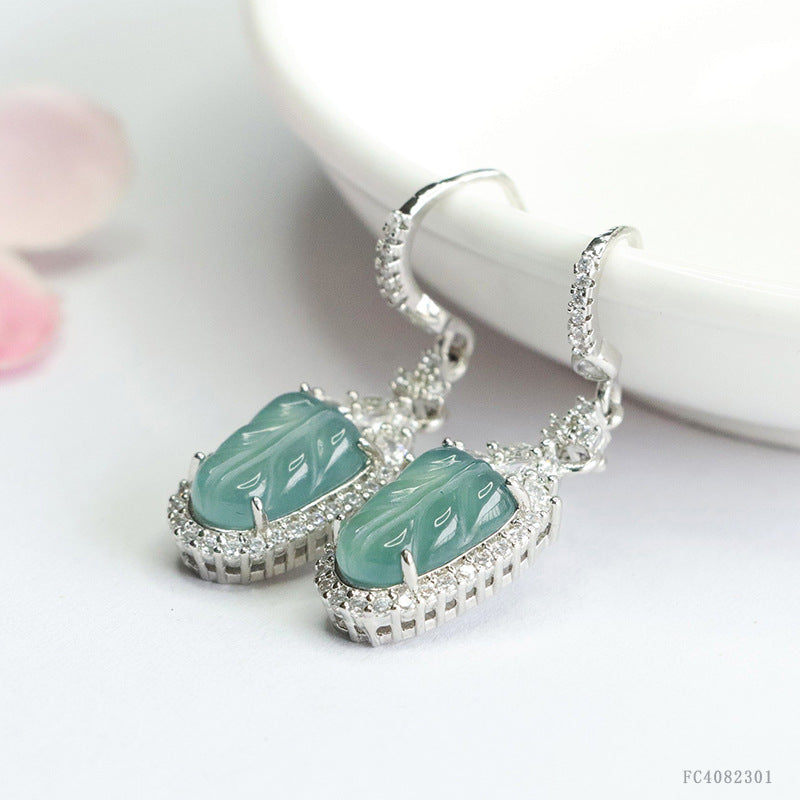 Icy Blue Jadeite Leaf Drop Earrings