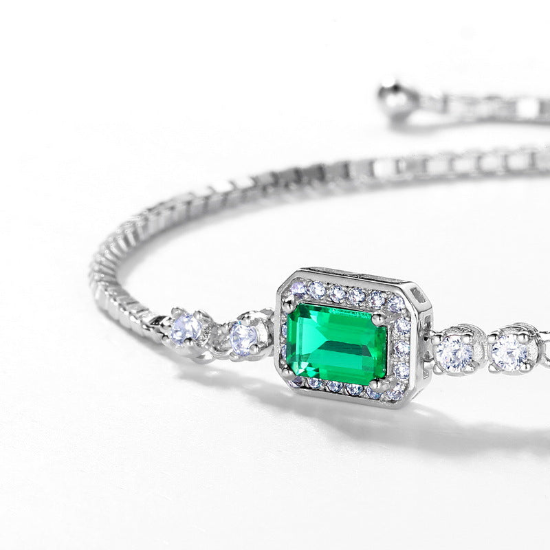 S925 Sterling Silver Lab-Grown Gemstone Vintage-Inspired Bracelet