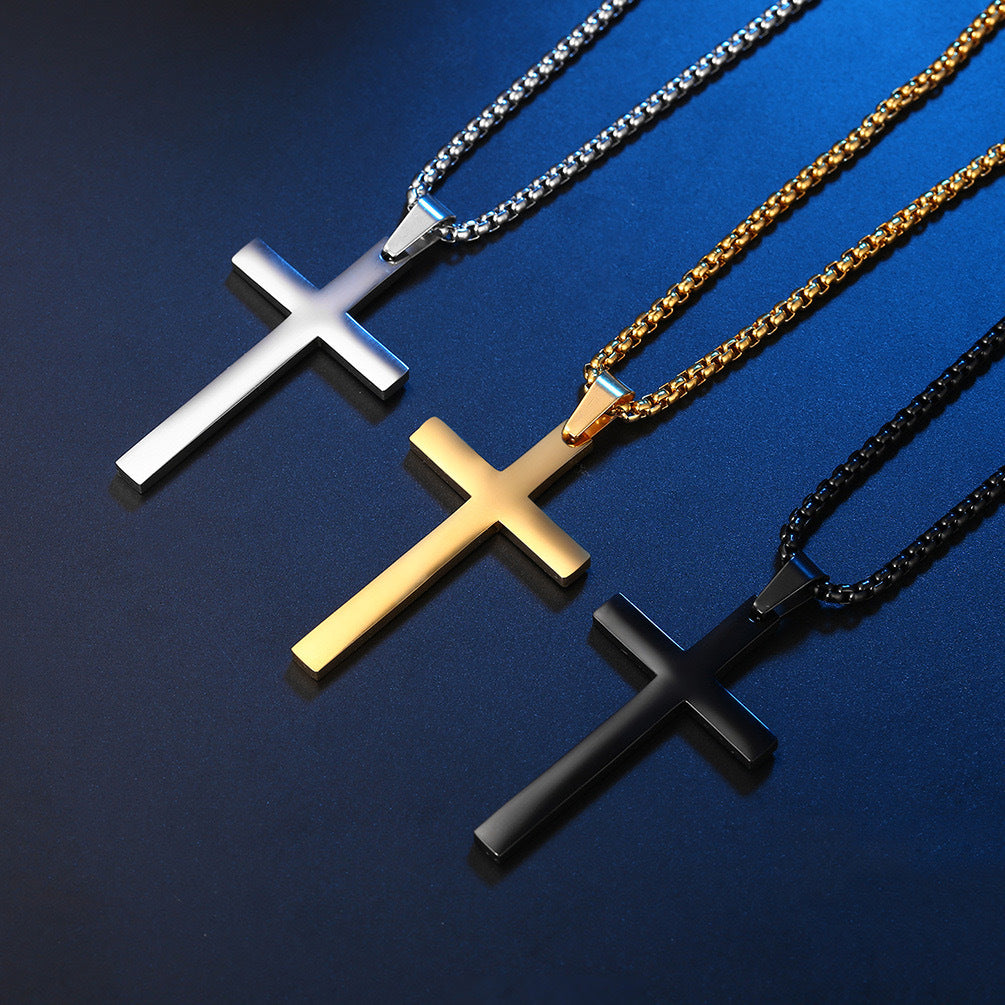 Planderful Titanium Steel Cross Pendant Necklace Glossy Minimalist Unisex Jewelry Gift For Him