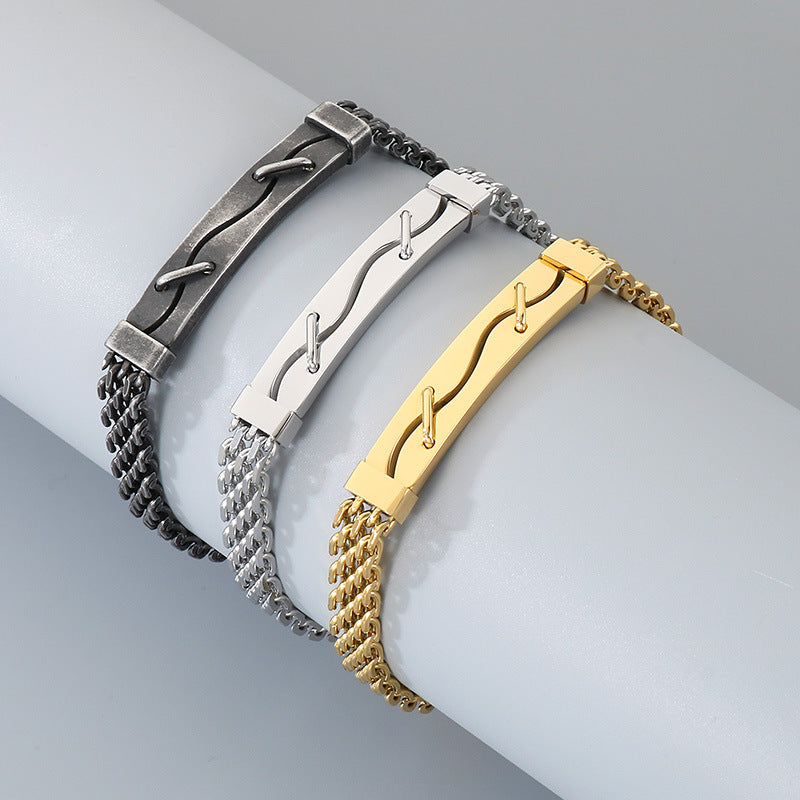 Men's Mesh Chain Stainless Steel Design Patch Curved Bar Men's Bracelet
