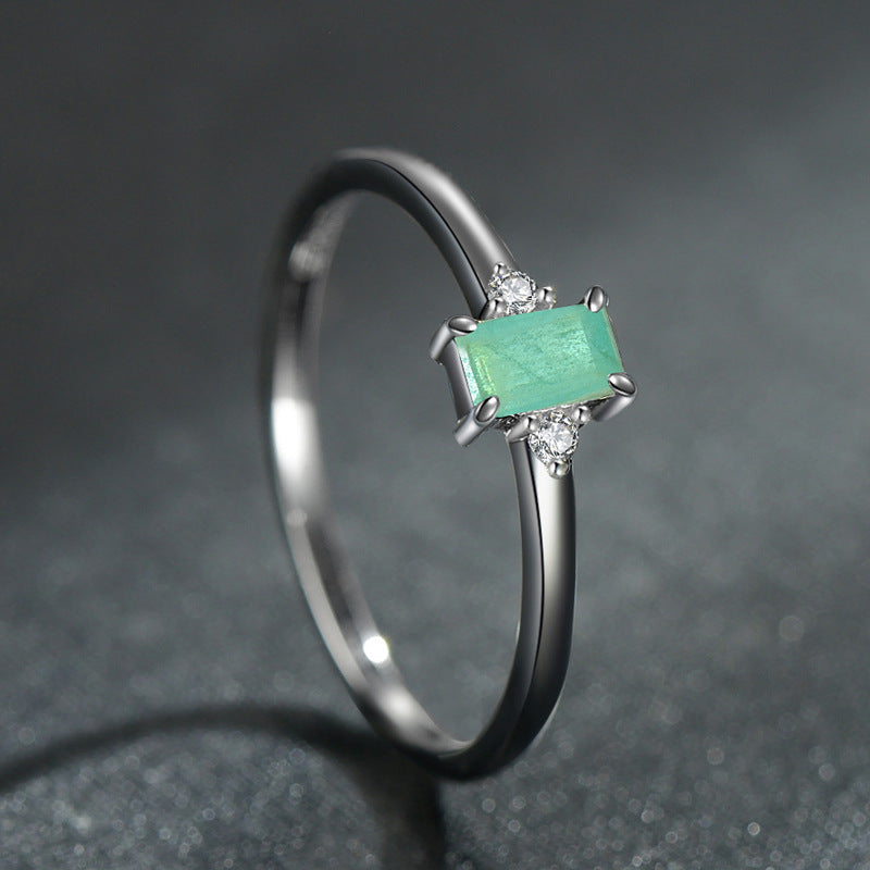 Rectangular Sterling Silver Paraiba Tourmaline Ring - Japanese and Korean Style