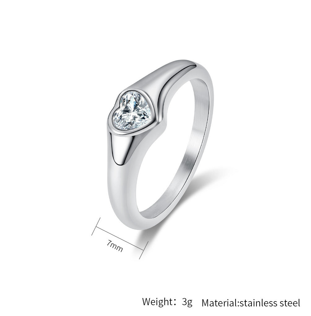 Planderful Zircon Heart Ring For Women Titanium Steel Jewelry Elegant Fashion Wedding Band