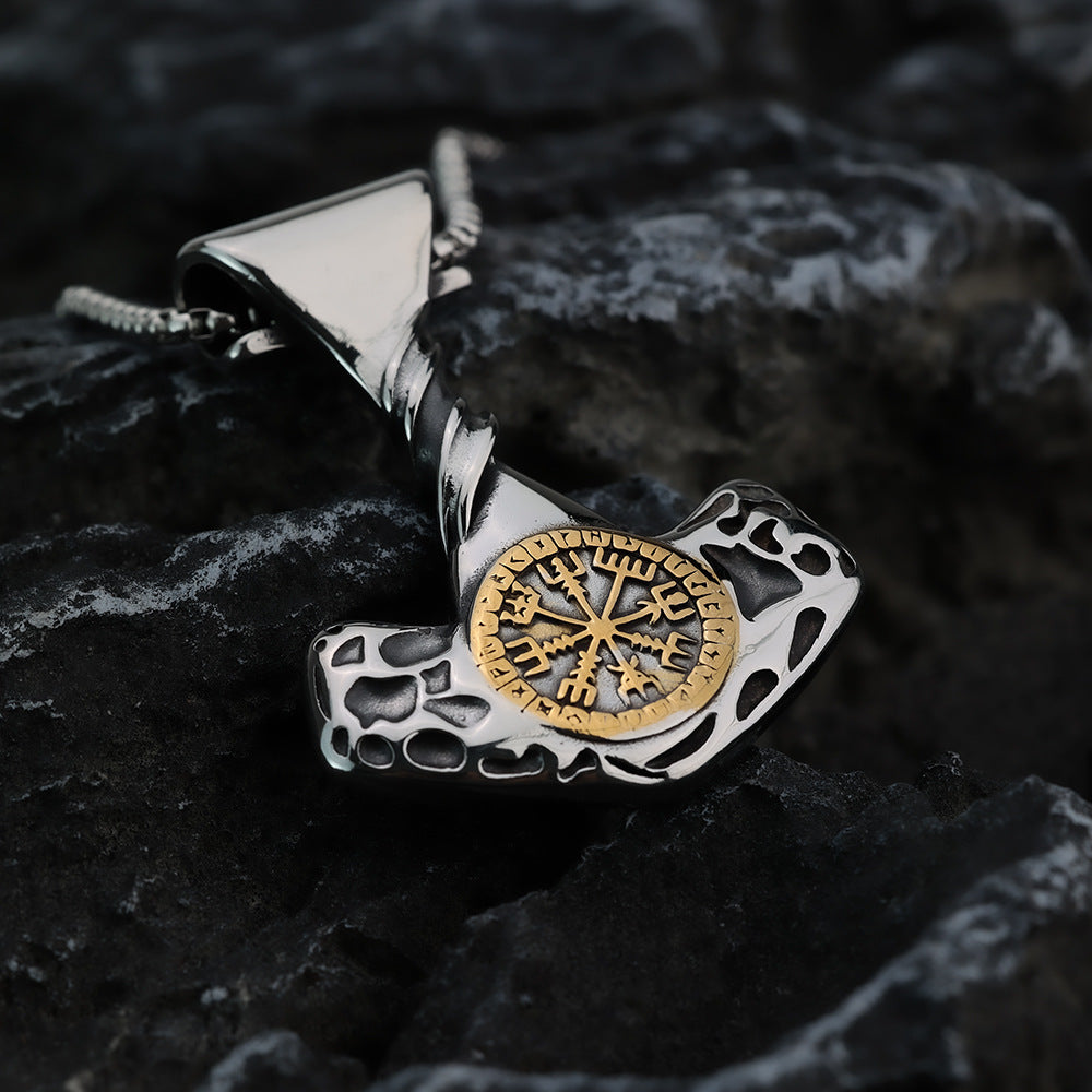 Vintage Men's Stainless Steel Viking Anchor Compass Rune Necklace