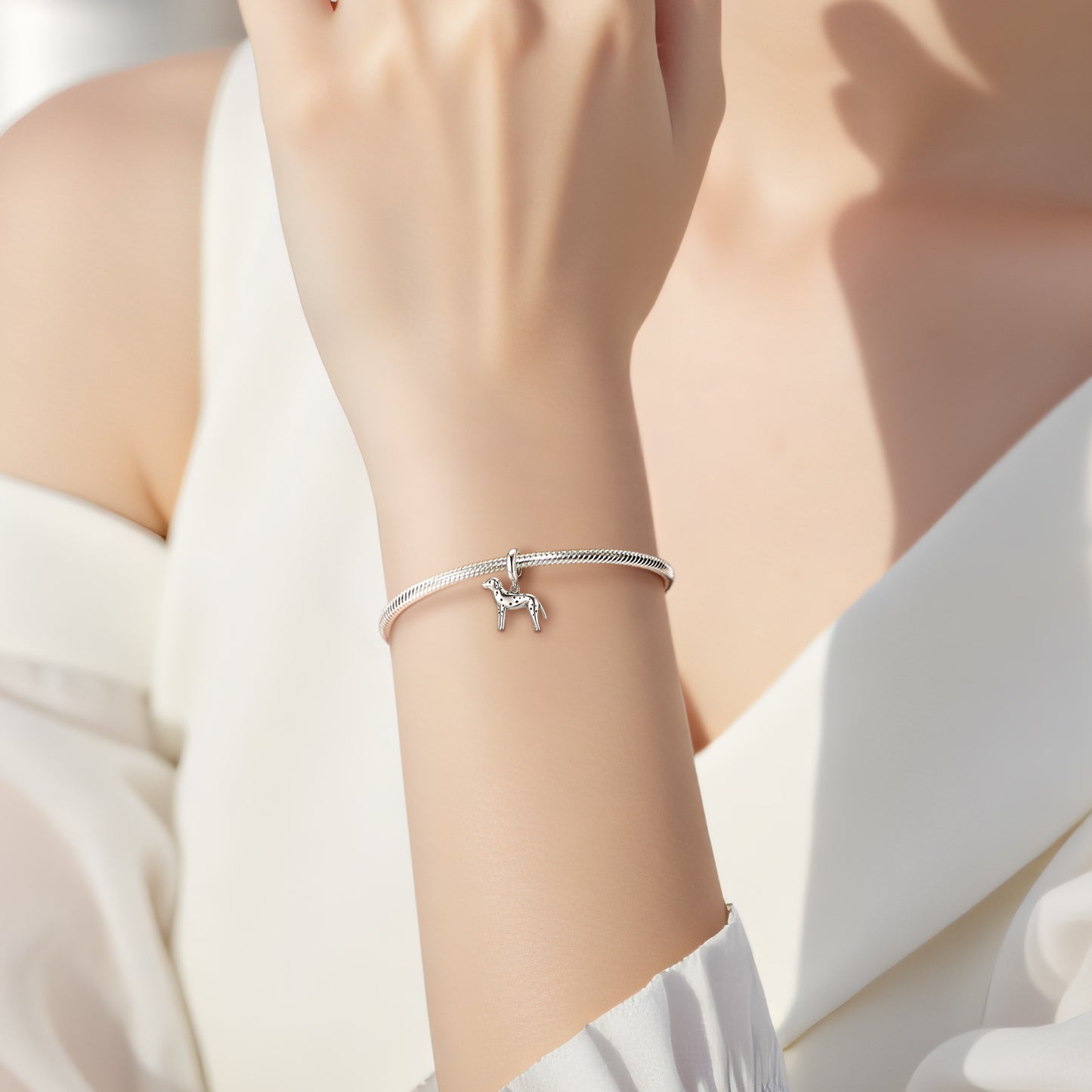 Planderful Jewelry Dalmatian Pendant in Sterling Silver S925 with Oxidized Finish and European Luxury Style