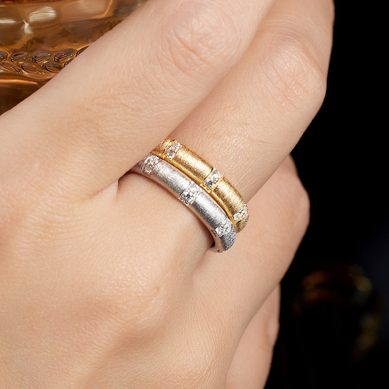 Planderful Sterling Silver Ring With Zircon Handmade Brushed Finish Elegant For Women