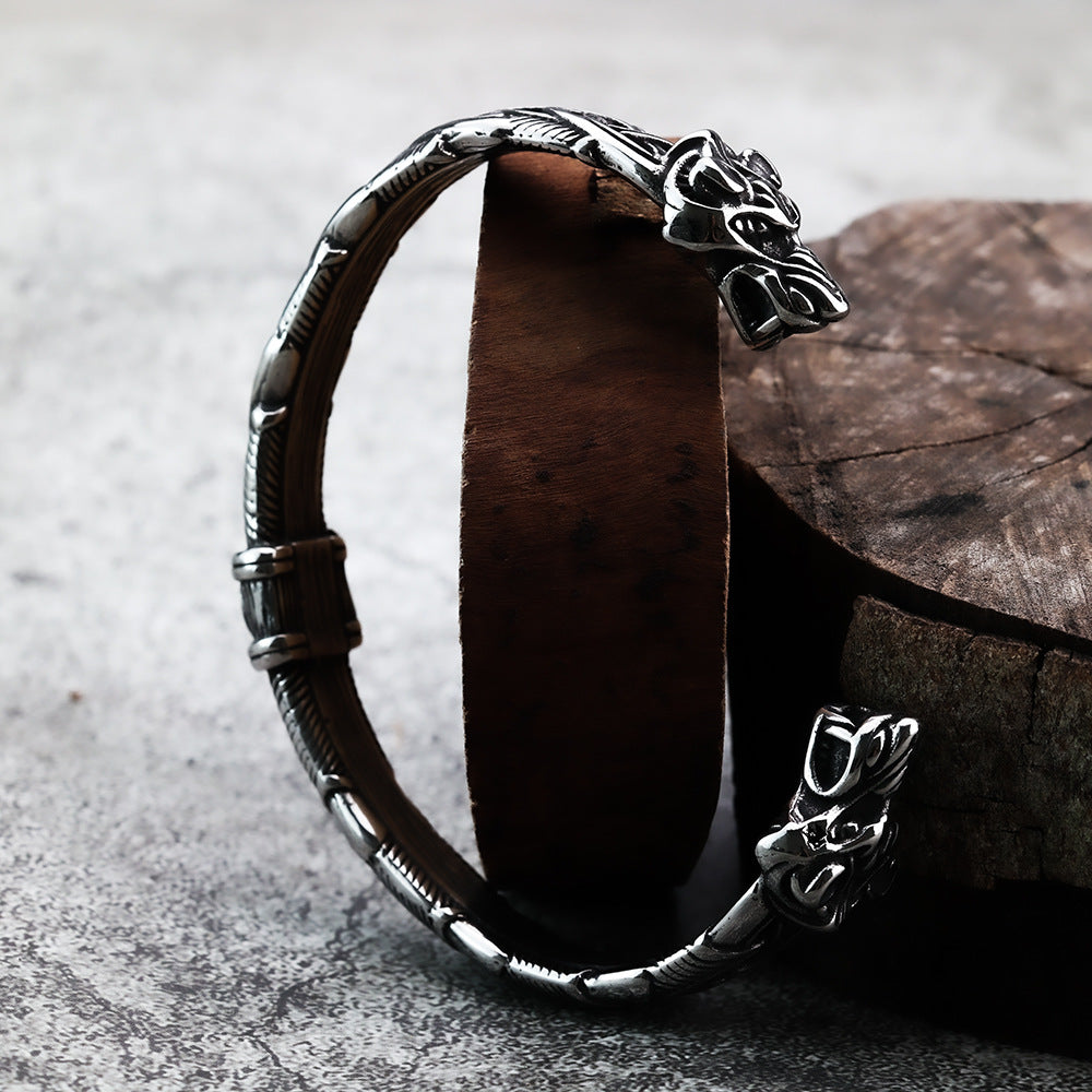 Viking Bracelet for Men Planderful Stainless Steel Wolf Head Vintage Jewelry Durable Everyday Accessory