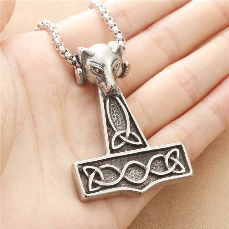 Titanium Steel Viking Raytheon Hammer Pendant - Trendy Punk Necklace for Men