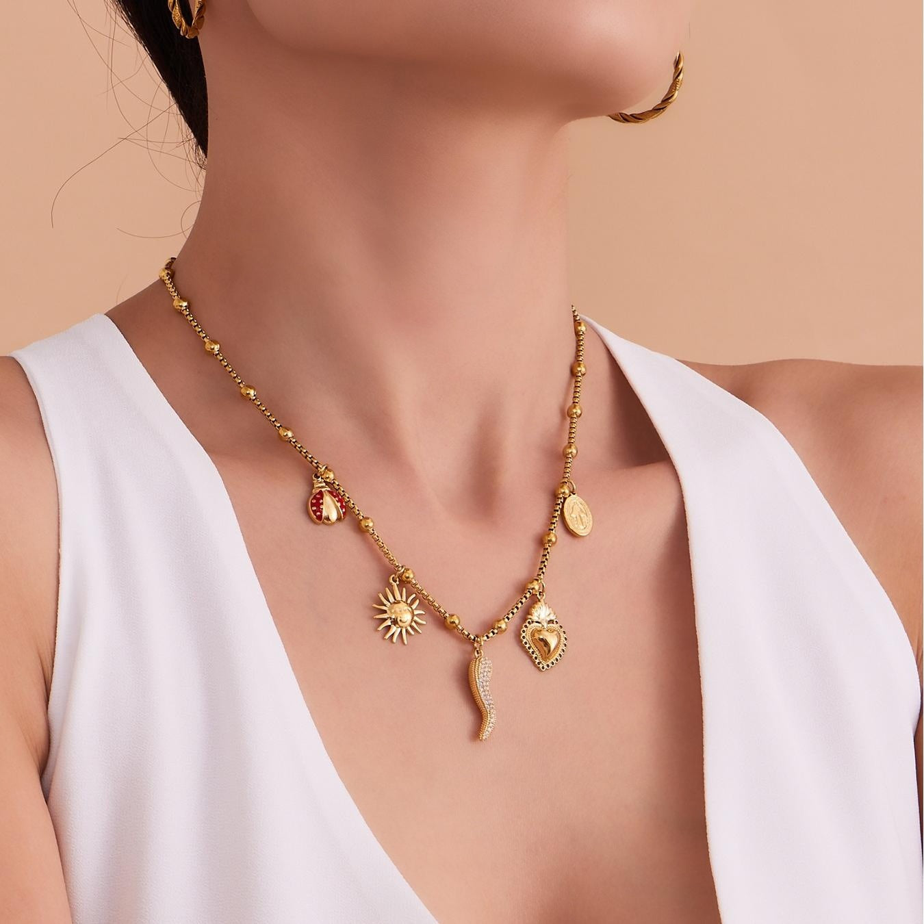 Planderful Gold Plated Pepper Crown Necklace Zircon Women