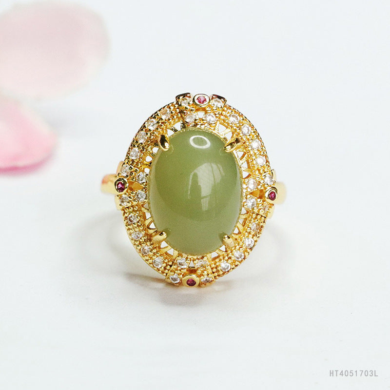 Qingshui Hetian Jade Openwork Woven Ring