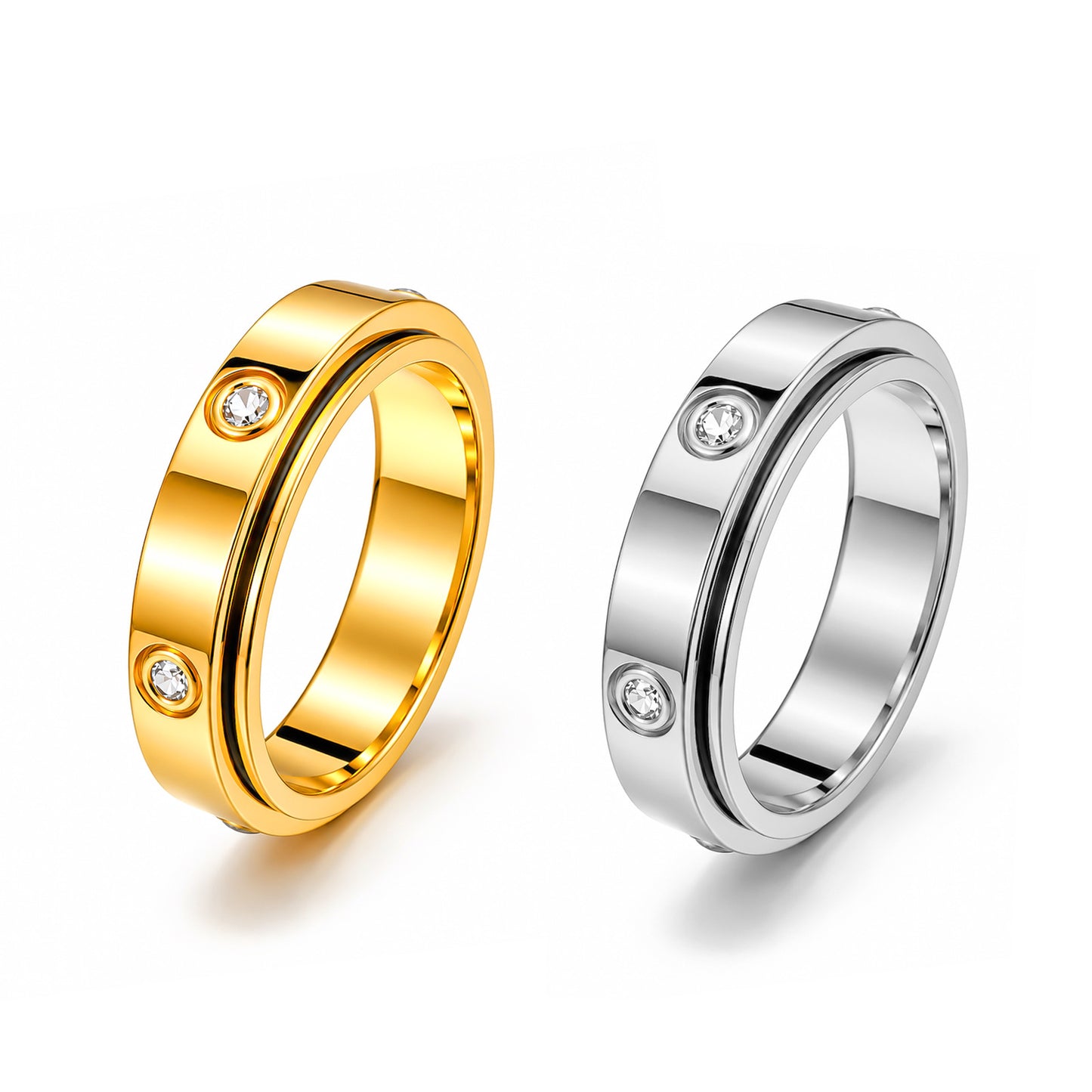 Planderful Everyday Genie Rotatable Zircon Stainless Steel Ring For Couples Unisex Light Luxury
